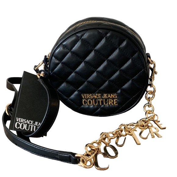 Versace Jeans Couture Quilted Rounded Crossbody Bag Gold-tone Chain Logo Charms - Picture 1 of 13
